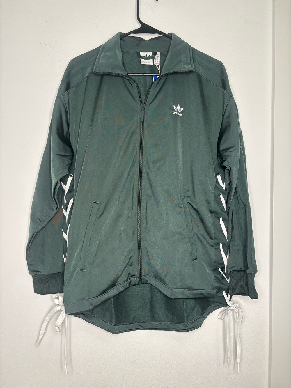 ADIDAS NWT DEEP GREEN CRISS CROSS LACED ZIP UP WOMENS JACKET SZ SMALL